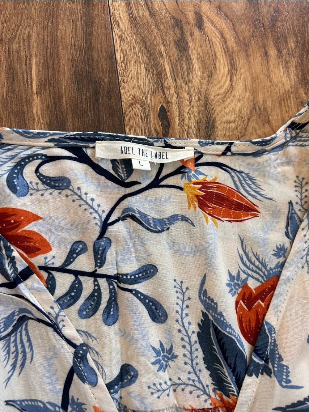 Anthropologie Abel the Label Maxi Dress Floral Sz Large Orange and Blue Hi Low - Picture 4 of 10